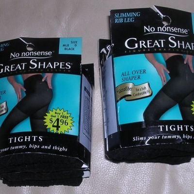NEW Set 4 Size B No Nonsense Black Ribbed Tights Great Shapes Slimming Waist Lot